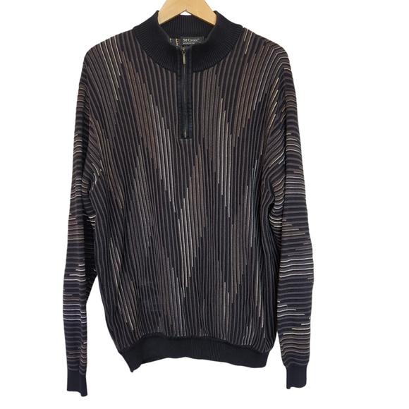 Vintage St. Croix Men’s Brown Black Ribbed 1/4 Zip Sweater - Picture 2 of 10